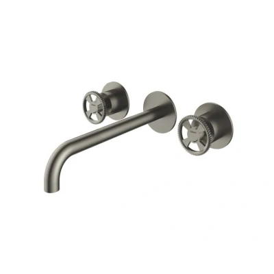 Afbeelding van HotBath Cobber @work afbouwdeel voor inbouw wastafelmengkraan met uitloop 25 cm Geborsteld nikkel CW005TEXT25GN Minimalistisch design