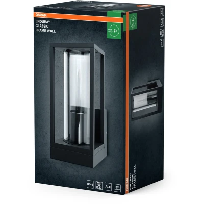 Afbeelding van OSRAM buitenwandlamp E27, aluminium, helder glas, IP44, donkergrijs, rechthoekig design, 140 x 110 245 mm, inclusief bevestigingsmateriaal