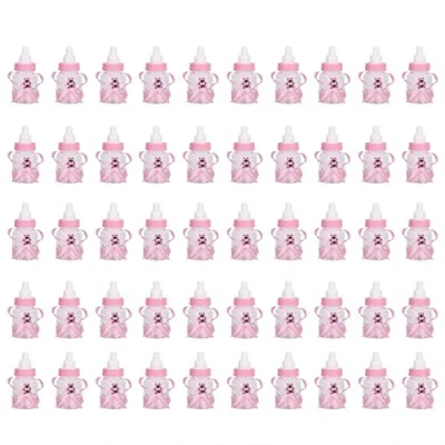 Afbeelding van Babyfles, 50 stuks, snoepflessen, kunststof, snoepfles, vulbare geschenkfles, voor geschenken, decoraties (roze)