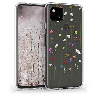 Afbeelding van kwmobile telefoonhoesje compatibel met Google Pixel 4a Hoesje voor smartphone in meerkleurig/transparant Wilde Bloemen Stengels