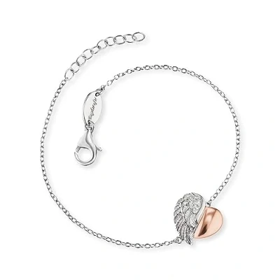 Afbeelding van Engelsrufer Damen Armband aus Sterling Silber und Herz Flügel Anhänger besetzt mit drei weißen Zirkonia Steinen Karabinerverschluss längenverstellbar nickelfrei
