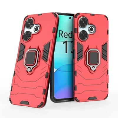 Afbeelding van Case voor Xiaomi Redmi 13 4G Schokbestendige Beschermhoes met 360 Draaibare Ring Kickstand Bumper Shell Metalen Ringsteun Armor Shockproof Cover (Xiaomi 4G, Rood)