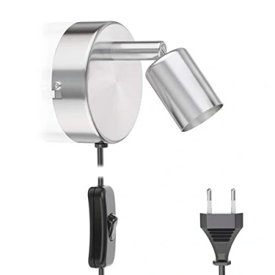 Afbeelding van ledscom.de Leeslamp/wandlamp LUNARA, schakelaar, stekker, roestvrij staal mat, 1x GU10 max. 25W, Gu10, wandlamp, lamp, wand, Led, binnenshuis, kabel, leeslamp,