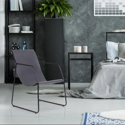 Afbeelding van Ulysse fauteuil van zwart metaal en grijs imitatieleer Menzzo