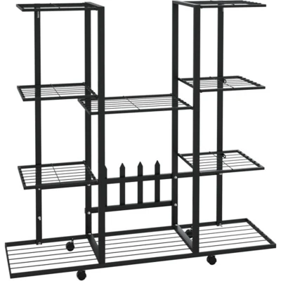 Afbeelding van Bloemenstandaard met wielen 94,5x24,5x91,5 cm ijzer zwart