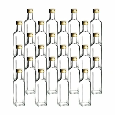 Afbeelding van gouveo Set van 24 glazen flessen, 100 ml, maraska, met schroefsluiting, goudkleurig, kleine fles 0,1 l, om te vullen, lege fles, vierkant, voor likeur, jenever en olie (MFE100TG)