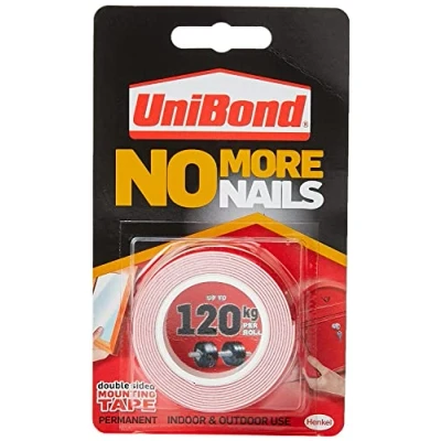 Afbeelding van UniBond Geen spijkers op rol meer, dubbelzijdige tape voor betrouwbare onmiddellijke hechting, multifunctionele kleefband, zelfklevende strips binnen en buitengebruik, van 19 mm x 1,5 m