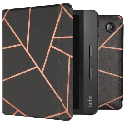 Afbeelding van Kobo Libra H2O Hoes: iMoshion Design Slim Hard Case Bookcase Black Graphic Kunstleder E Reader Hoezen