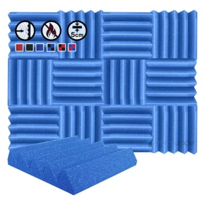 Afbeelding van Arrowzoom 12 Acoustic Panelen Geluidsabsorberende akoestische Wedge Correctie Vlamvertragende Audio Behandeling schuimpanelen 25x25x5cm Blauw