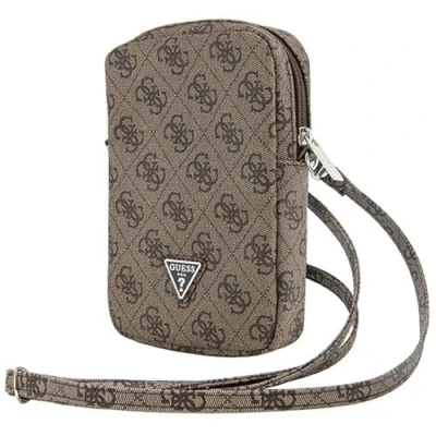 Afbeelding van Guess Triangle Logo Wallet Pouch met Riem (7 Inch) Bruin