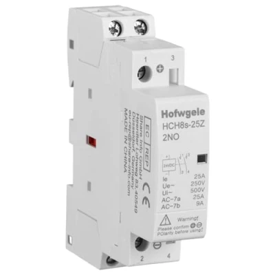 Afbeelding van Hofwgele HCH8s 25Z Contactor 24V DC 2NO 2 polig modulaire huiscontactdoos 25A 50/60Hz DIN rail gemonteerd huis AC contactdoos voor Smart Home House Hotel (HCH8s DC24V)