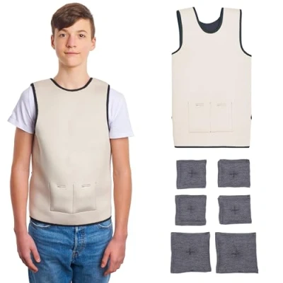Afbeelding van Gewichtsvest voor kinderen Diepe Drukvesten ADHD hulpmiddelen Autisme sensorische kleding Verstelbaar verzwaringsvest Gewogen compressievest (Beige, Large)