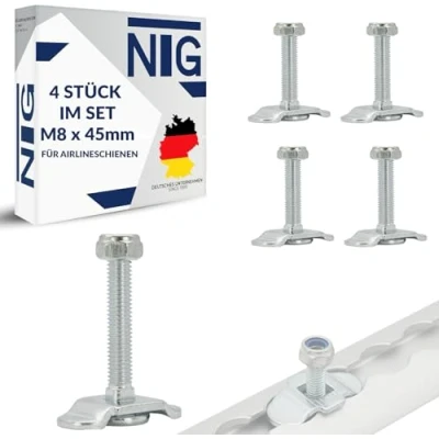 Afbeelding van Schroeffitting voor airline rails, M8 x 45, 500 daN, montage, sjorrails, eindbeslag, eindfitting, 4 stuks