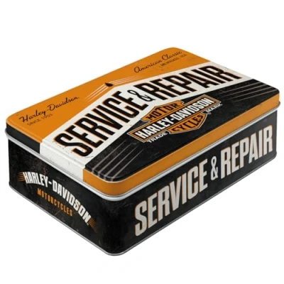 Afbeelding van Nostalgic Art Retro voorraadblik plat, Harley Davidson Service &amp; Repair Geschenkidee voor motorfans, Blik met deksel, Vintage design, 2,5 l