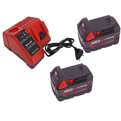 Afbeelding van 2 x M18 18V 4.0Ah accu voor Milwaukee M18B5 C18B M18BX M18B4 48 11 1840, 1850 en lader M12 M14 slagmoersleutel