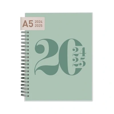 Afbeelding van Rileys Academische weekplanner 2024 2025, 18 maanden, typografische week en maandplanner, flexibele omslag, notitiepagina&#039;s, dubbeldraads binding 20 x 15 cm (groen, Duits)