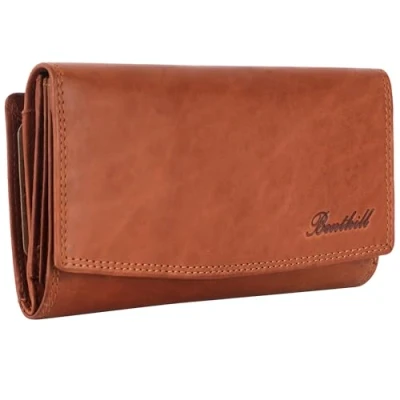 Afbeelding van Benthill Damesportemonnee, groot, echt leer, grote portemonnee XXL met RFID bescherming, vintage damesportemonnee veel kaartvakken, incl. geschenkdoos, grijs