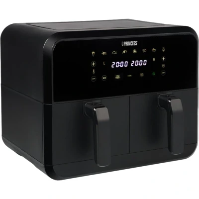Afbeelding van Princess Double Basket Airfryer 182068 Dubbele heteluchtfriteuse 2 manden x 4 liter 8 voorgeprogrammeerde programma’s Touchscreen Zwart
