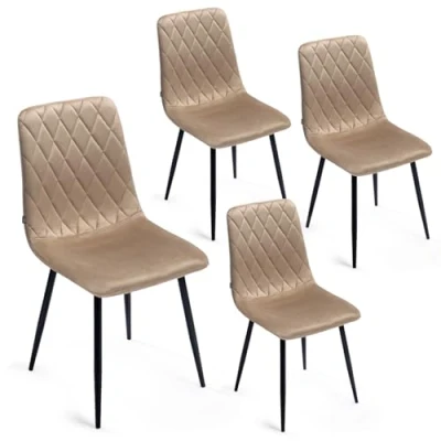 Afbeelding van Mevsim Elisia Eetkamerstoel Set van 4 Beige Fluweel Metalen Poten Woonkamerstoel Fluwelen Sofa Stoel Roestvrij Staal Keukenstoel Zwart Polyester Antislip