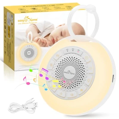 Afbeelding van Easy@Home witte ruis machine: Draagbare slaaphulp voor baby&#039;s met ruis, nachtlampje, 26 rustgevende slaapliedjes en natuurgeluiden, 3 timerinstellingen, 7 kleurrijke verlichting USB