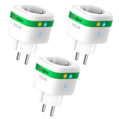 Afbeelding van NOUS A7Z ZigBee Smart Socket met Energiemonitoring, 16A, App en Stembediening, Timer Schema&#039;s, Compatibel Alexa, Google Home, Home Assistant, Tuya, Vereist Hub, Pack of 3