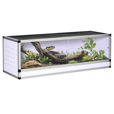 Afbeelding van Pawhut aluminium terrarium voor reptielen, amfibieën, spinachtigen, kweekbak, gaasterrarium, wit+zilver+zwart, 120 x 40 cm