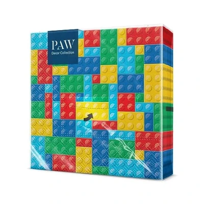 Afbeelding van PAW Papieren Servetten 3 laags (33 x 33 cm) I 20 Stuks Gedrukt met Inkt op Waterbasis Verjaardag Decoratie voor Kinderen Ideaal Kinderfeestjes Kleur: Colorful Bricks