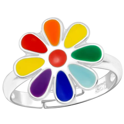 Afbeelding van JoyS Zilveren bloem ring verstelbaar multicolor voor kinderen