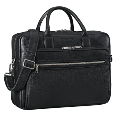 Afbeelding van STILORD &#039;Dawson&#039; Lederen Aktetas Schoudertas met Laptop Compartiment 15.6 Inch Vintage Office Tassen DIN A4 Business Satchel gemaakt van Echt Leder, Kleur:zwart