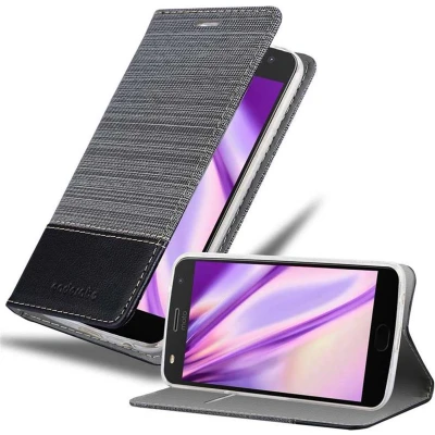 Afbeelding van Cadorabo Hoesje geschikt voor Motorola MOTO Z2 PLAY / FORCE in GRIJS ZWART Beschermhoes met magnetische sluiting, standfunctie en kaartvakje Book Case Cover Etui