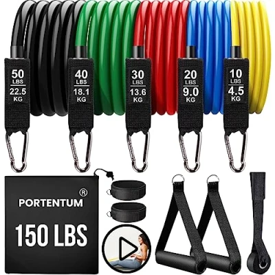 Afbeelding van PORTENTUM Elastische krachttraining met 5 verschillende niveaus tot 68 kg (150 lbs), ideaal voor trx of een homegym, Veelkleurig