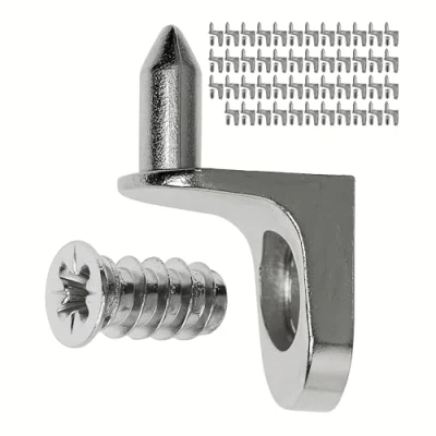 Afbeelding van Plankdragers D5, 48 stuks, hoekplankdragers met pinnen en schroef, voor boorgaten een diameter van 5 mm, L vormige steun staal, inlegplankhouder, stalen hoeksteun schroeven, bodemplank vorm
