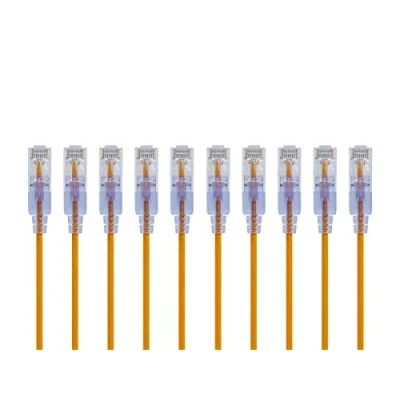 Afbeelding van Monoprice Cat6A Ethernet patchkabel pakket van 10, Snagless RJ45, 550Mhz, 10G, UTP, puur kale koperdraad, 30AWG, 0,5 voet, geel SlimRun serie