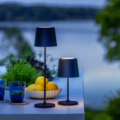 Afbeelding van Lightbox LED Tischlampe für Innen &amp; Außen 37 cm / 23 Höhe, Ø 10 matt schwarze Outdoor Tischleuchte mit Touch Dimmer mobil/kabellos/portable per USB aufladbar/Akku 310 lm 3000 K