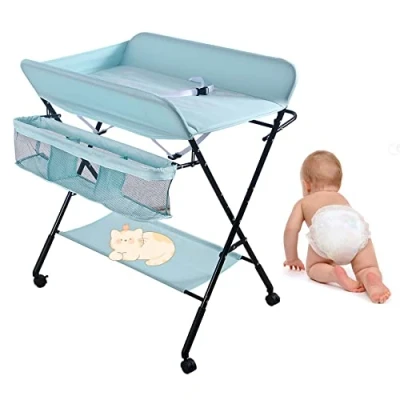 Afbeelding van Opklapbare luiertafel, Verschoontafel baby Opvouwbaar en Draagbaar, in Hoogte Verstelbaar Verzorgingstafel Giraffe Patroon,80 * 66 98 cm (blauw)