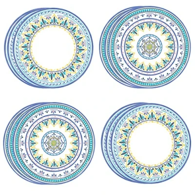 Afbeelding van Talking Tables Marokkaanse geometrische gele en blauwe papieren borden Vet kleurrijk wegwerpservies voor zomer, verjaardag, recyclebaar 12 stuks, 23 centimeter