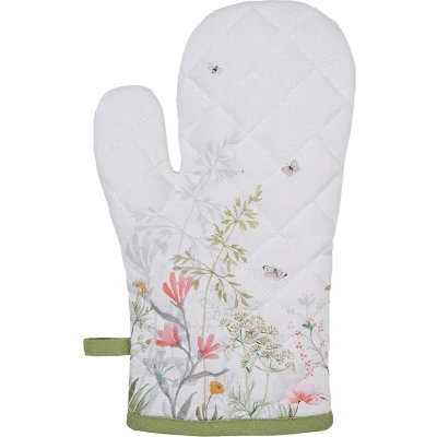 Afbeelding van Clayre &amp; Eef Ovenwant 18x30 cm Wit Katoen Bloemen