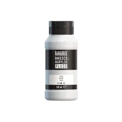 Afbeelding van Liquitex 8870420 Basics Fluid acrylverf met vloeiende consistentie, sneldrogend, lichtecht, waterbestendig, op waterbasis, fles van 118 ml, zilver