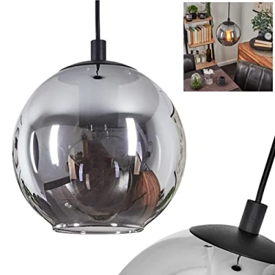 Afbeelding van hanglamp Sernf, moderne van metaal/glas in zwart/rook, met kap echt glas/rookglas (Ø 16,5 cm), hoogte max. 111 cm, 1 lamp, x E27, zonder gloeilamp