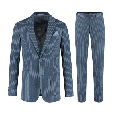 Afbeelding van Gents Pak krijtstreep denimblauw Maat 102