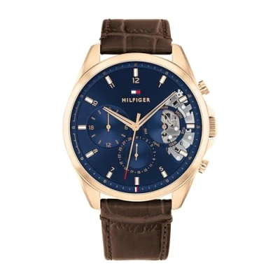 Afbeelding van Tommy Hilfiger Heren multi wijzerplaat kwarts polshorloge Baker Met lederen band, bruin, Eén maat, bandjes
