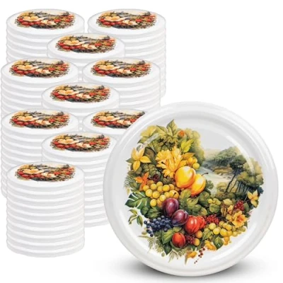 Afbeelding van KADAX Schroefdeksel met diameter van 82 mm, metalen twist off deksel, reservedeksel voor inmaakpotten en weckpotten, deksel 6 inkepingen (fruittuin, 100 stuks)