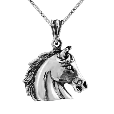 Afbeelding van Zilveren ketting meisjes met hanger, paardenhoofd