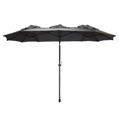 Afbeelding van Spetebo Dubbele parasol met zwengel, 300 x 150 cm, antraciet, XL tuinscherm knikscharnier, martparasol, zonbescherming, UV 50 voor balkon, terras en tuin, grote verstelbare hellingshoek