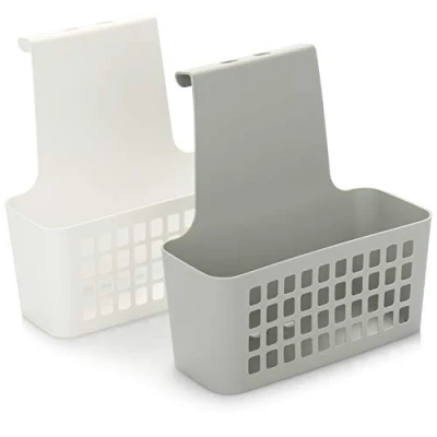 Afbeelding van COM FOUR® 2x hangmand, robuuste kunststof opbergbox, organizer voor keuken, badkamer en kledingkast, stabiel licht hangrek deuren (Hangmand 2 stuks grijs/wit)