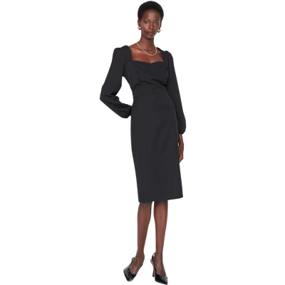 Afbeelding van Trendyol Bruine Effen Midi Geweven Jurk Twoaw23El00895
