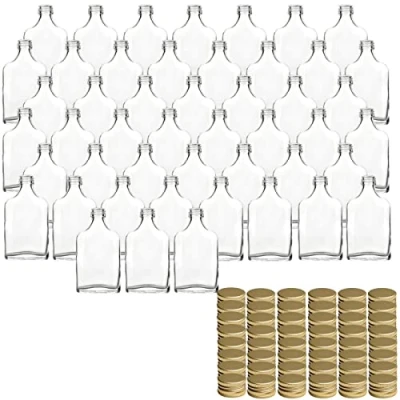 Afbeelding van gouveo Set van 48 glazen flessen 40 ml flacon met schroefdop goudkleurig mini fles 0,04 l om te vullen flesjes voor likeur, whisky, jenever of knutselen