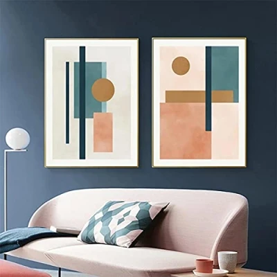 Afbeelding van Abstracte Posters Rechte Lijn Art Canvas Schilderijen Cirkel Prints Poster Kubus Muur Foto Woonkamer Decoratie 60x80cmx2 Frameloos