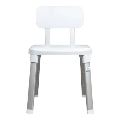 Afbeelding van Dusch und Badestuhl mit Rückenlehne, Senioren, aus der Design Serie Gratia, rutschfeste Sitzfläche Füße, höhenverstellbar, bis 150 kg belastbar, Farbe: Weiß, Modell: 43906
