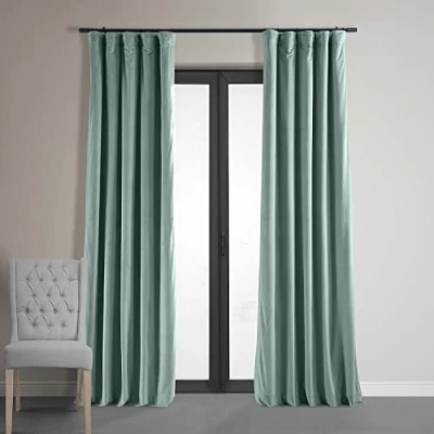 Afbeelding van HPD Signature Gordijnen, fluweel, thermische verduisteringsgordijnen, voor woonkamer, 305 cm lang (1 paneel), roedezak, isolerend, raamgordijnen, 127 x (b l), blauw (Skylark Blue)